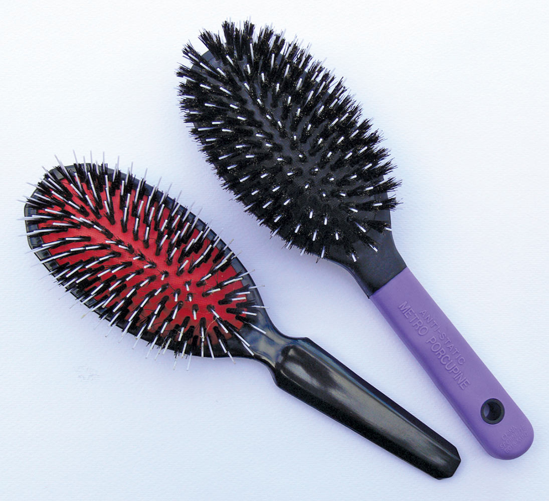 Dog grooming bristle brushes.