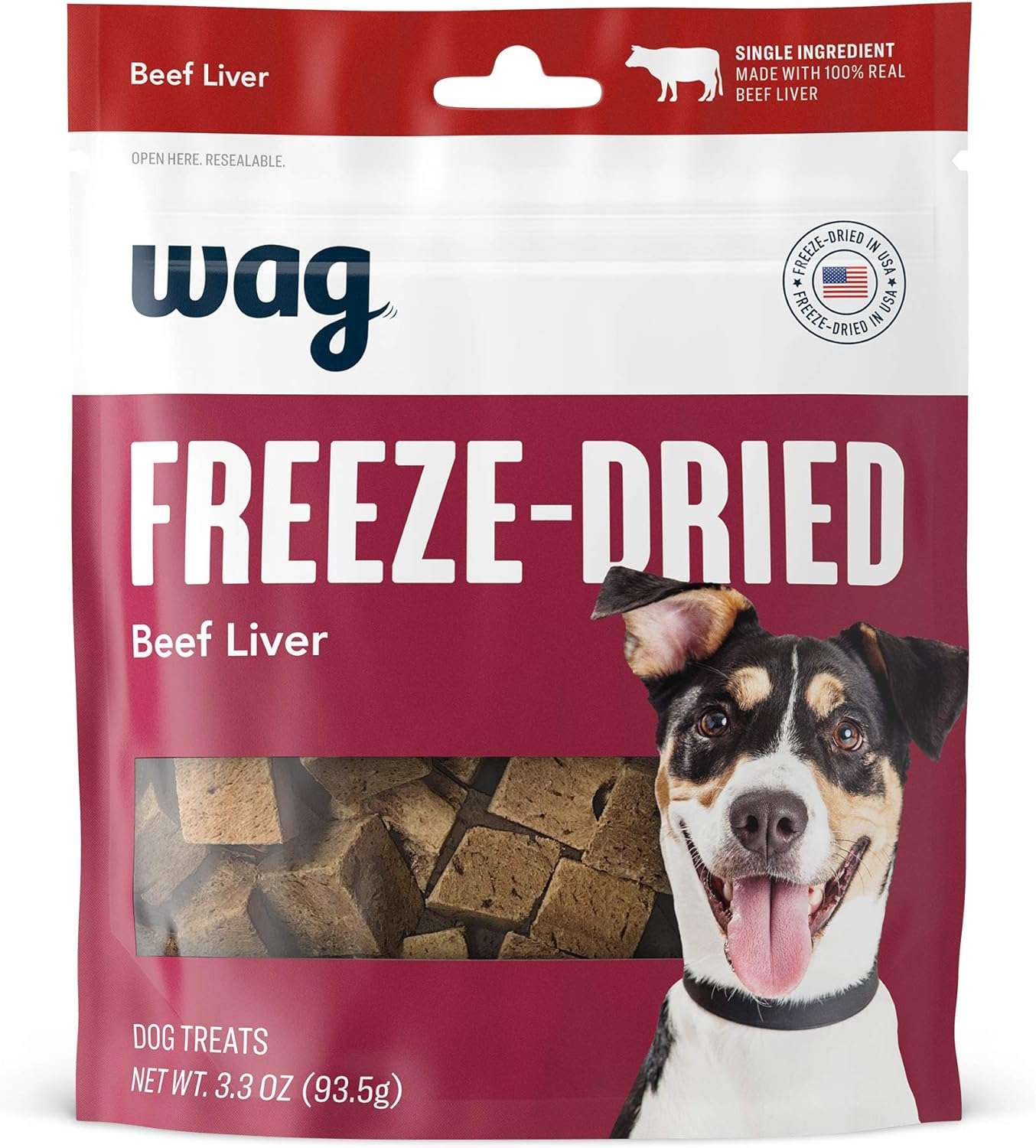 Wag Freeze-Dried Raw Single Ingredient Dog Treats, Beef Liver,