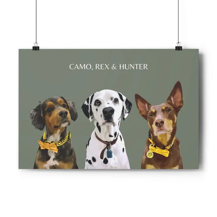 designer pet portraits custom three pet portrait